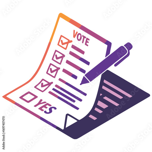Vote form template with a pen and checkbox checked, perfect for election, voting, democracy, decisionmaking, forms, ballots, surveys.