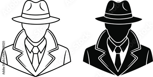 Mysterious figure in stylish trench coat and fedora hat, shrouded in intrigue.