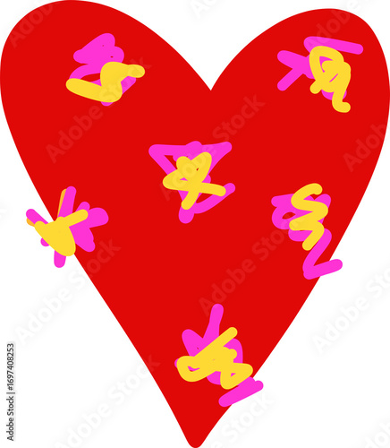 heart, love, romance, valentine, passion, affection, couple, symbol, red, pink, yellow, doodle, playful, abstract, vibrant, colorful, modern, pop art, bright, bold, happiness, joy, fantasy, dreamy, il
