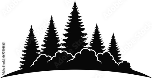 Serene forest silhouette with lush evergreen trees and rolling hills