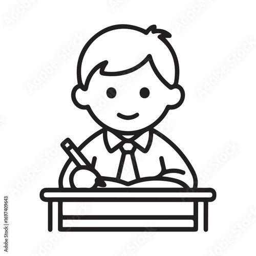 a schoolboy at a desk outline icon Line Art. Element of simple education icon for mobile concept and web apps. with white background