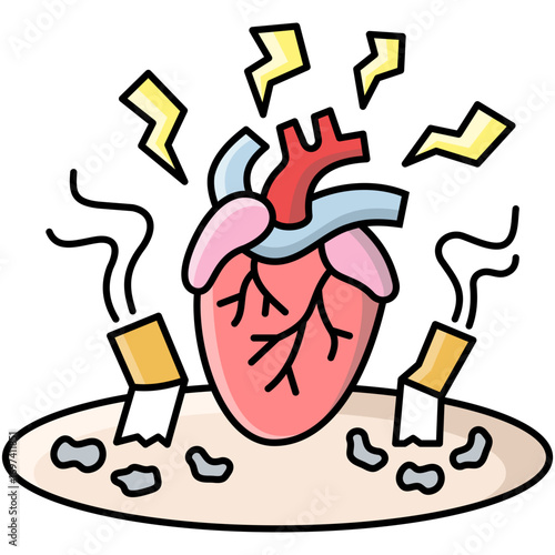 coronary heart illustration design with filled outline