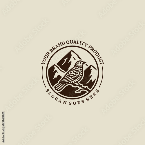 Mountain bird logo vector vintage template design