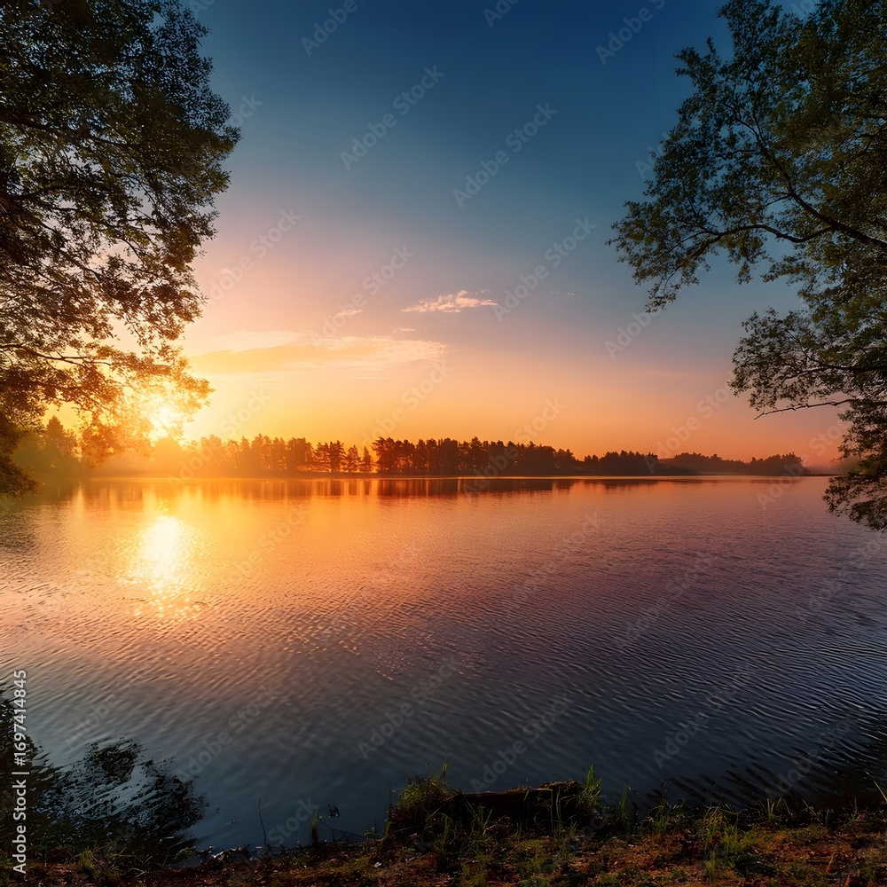 Fototapeta premium sunset over the river