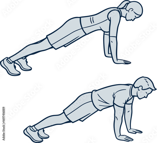 Man and woman performing plank exercise demonstrating core strength and fitness