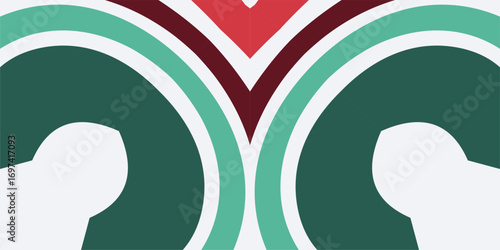 This abstract festive design features swirling patterns in deep green and festive red perfect for Christmas celebrations.