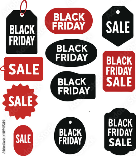 Black friday sale tags and labels collection for retail promotions and advertising