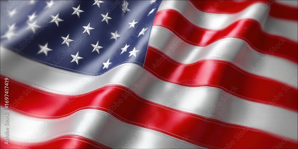 Fototapeta premium The american flag waves proudly with its stars and stripes, representing the nation.