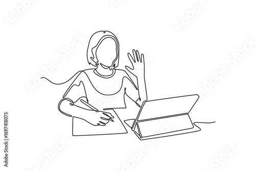 Study online or webinar concept. Single line draw design. Vector graphic illustration