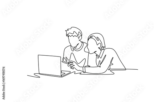 Study online or webinar concept. Single line draw design. Vector graphic illustration