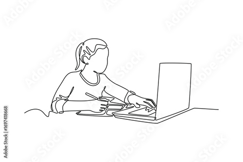 Study online or webinar concept. Single line draw design. Vector graphic illustration