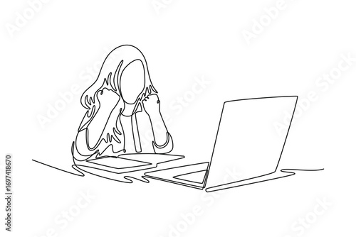Study online or webinar concept. Single line draw design. Vector graphic illustration
