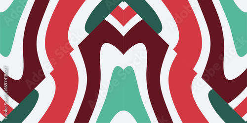 Festive waves of red white and teal flow together in a joyful Christmas pattern.