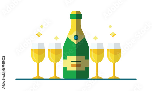luxury sparkling wine bottle with glasses celebration festive drink party vector illustration