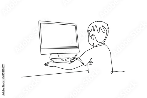 Study online or webinar concept. Single line draw design. Vector graphic illustration