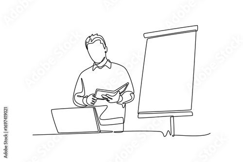 Study online or webinar concept. Single line draw design. Vector graphic illustration
