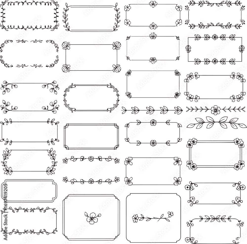 Fototapeta premium Botanical Vector Frames and Dividers Collection Drawn Floral Borders and Simple Labels