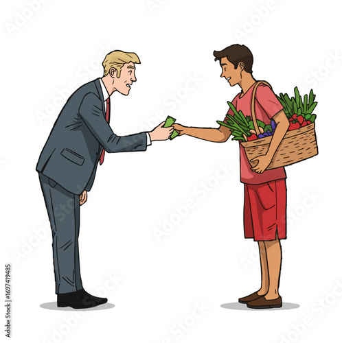 Two business people in suits smiling while shaking hands to seal a partnership agreement