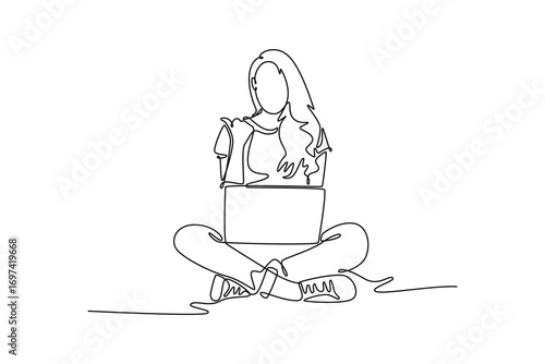 Study online or webinar concept. Single line draw design. Vector graphic illustration
