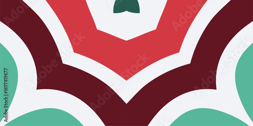 An Intricate Festive Pattern Featuring Deep Red Teal And White Geometric Shapes Evoking A Christmas Spirit.