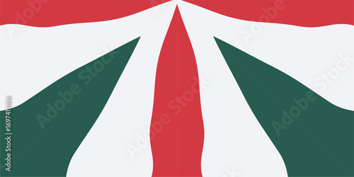 Festive abstract design with bold red green and white shapes evoking a Christmas spirit.