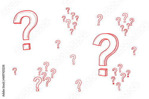 Red Question Marks Pattern, Sketch Style, Hand Drawn, Isolated on White Background, Vector Illustration