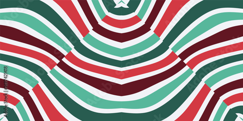 Christmas abstract wavy stripes in festive colors make a vibrant and festive pattern.