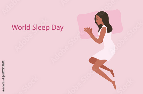 World sleep day concept, beautiful woman sleeping with good dream vector illustration. 