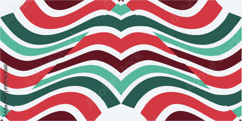 A Festive Christmas Pattern Featuring Wavy Stripes in Red Teal and Burgundy.