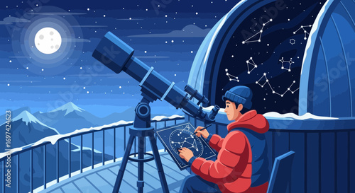 Observatory under the moonlight studying constellations an astronomer explores the night sky