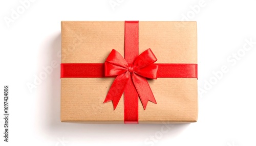 Gift box, kraft paper, red ribbon, bow