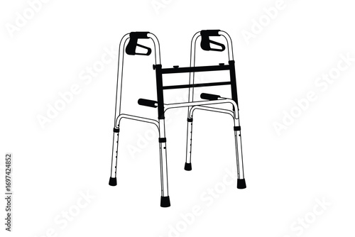 Black and White Folding Walker Assistance Device Vector Illustration