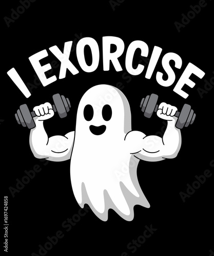 Retro Ghost I Exorcise Funny Gym Exercise Workout Spooky Halloween