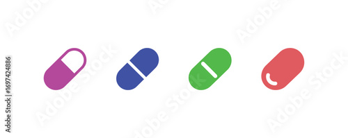 Colorful Pill and Capsule Icons for Medicine and Pharmaceutical Concepts with Different Shapes