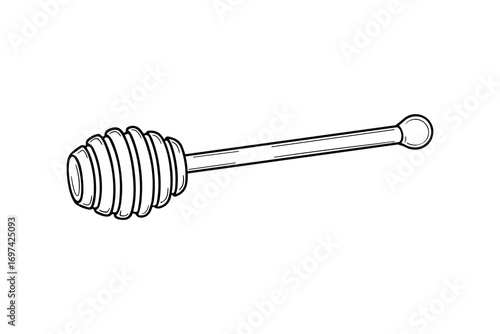 Black and white honey dipper utensil vector illustration, isolated element.
