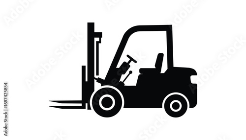 Black Forklift Truck, Industrial Vehicle Silhouette, Heavy Equipment, Vector Illustration.
