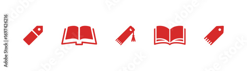 Red Icons of Books and Price Tags for Concepts of Education, Reading, and Shopping
