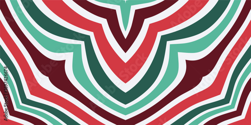 A Festive Background Pattern Featuring Repeating Symmetric Abstract Shapes in Red Green and White.