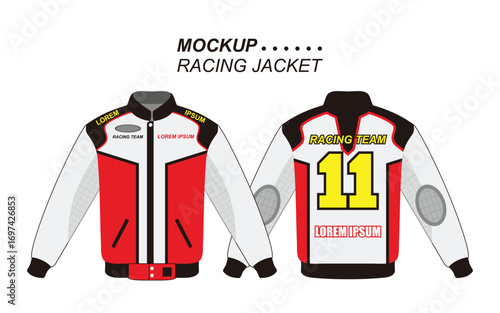 mockup template red and white racing jacket