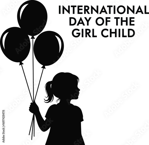 Silhouette of a girl holding balloons for international day of the girl child
