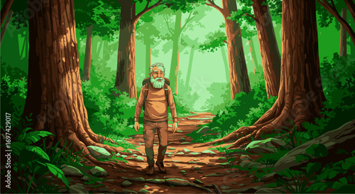 A Hiker's Journey Embracing Nature on a Forest Trail