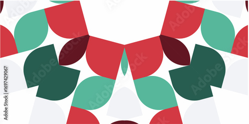 Festive red and green abstract pattern with a modern design and a pleasant symmetrical arrangement of shapes.