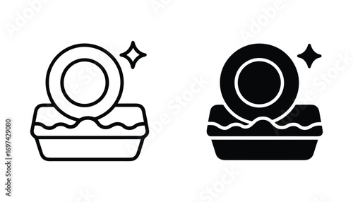 Clean Dish in Water Basin, Sparkling Shine, Modern Style, Home Hygiene, Vector Illustration