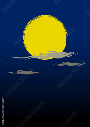 筆で描いた満月にかかる雲のイラスト