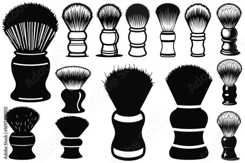 Collection of black and white shaving brushes grooming