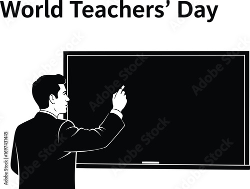 World Teachers' Day with teacher writing on blackboard silhouette, an education and learning concept