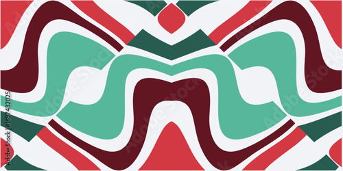 A festive abstract pattern with swirling red green and white shapes evoking a joyful holiday spirit.