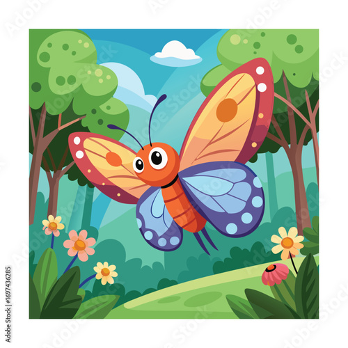 Cartoon Butterfly Above Forest Glade Artwork