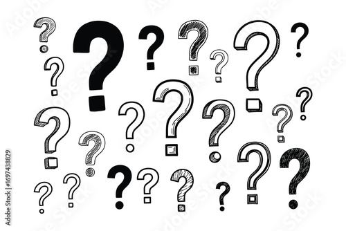 Question Marks Collection Doodle Style Black and White Sketch Vector Illustration