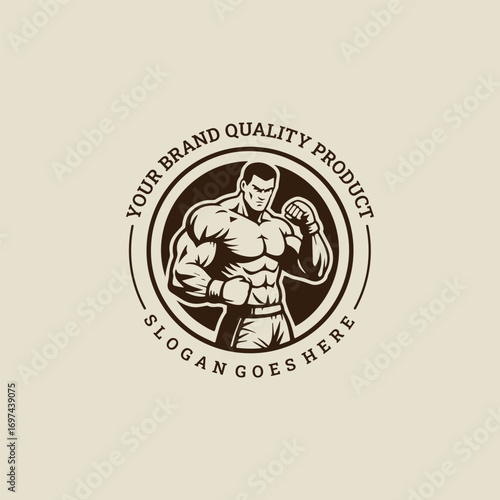 Man fitness logo vector hipster vintage template design